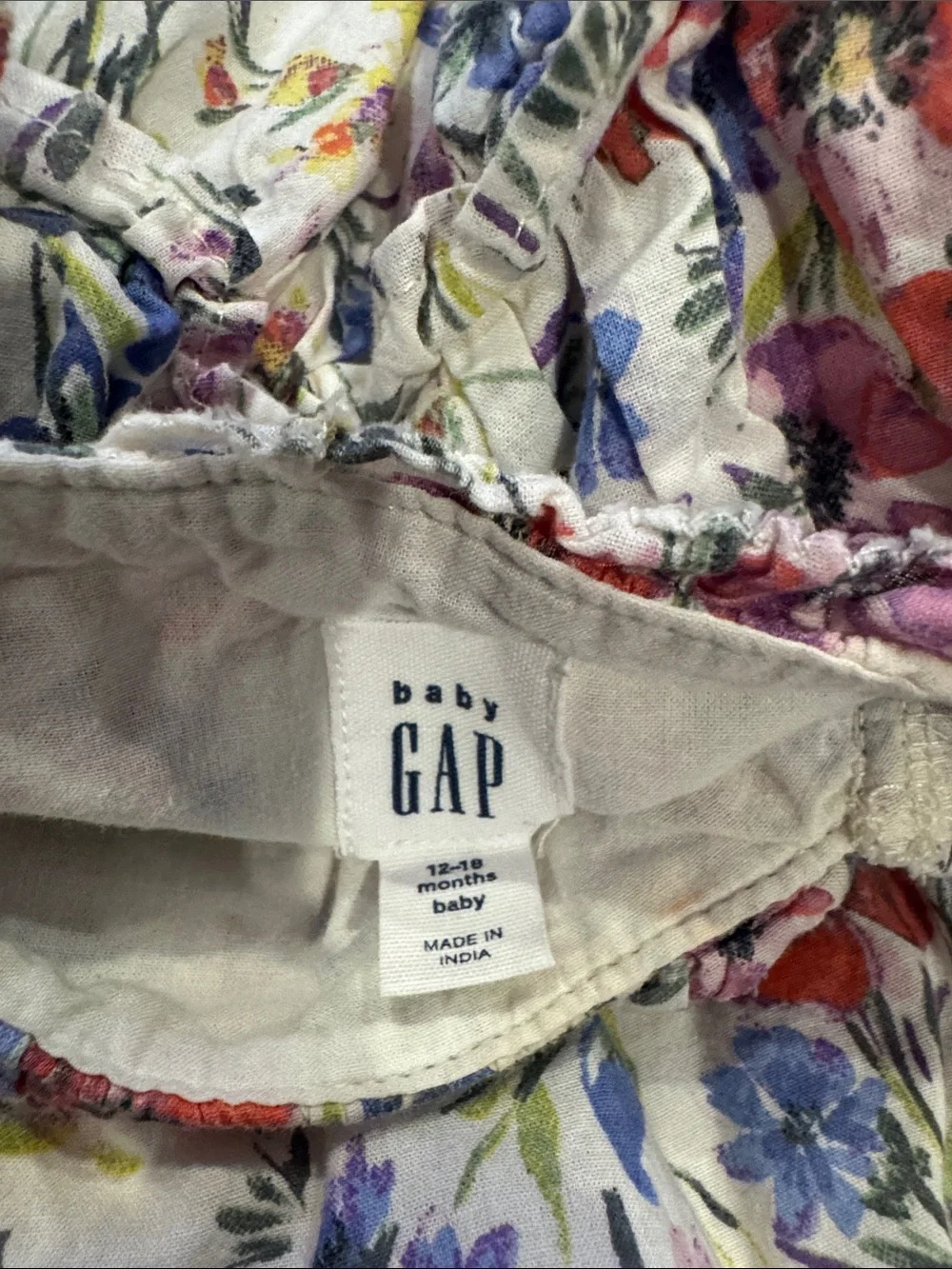 GAP White Floral Smocked Baby Dress with Puff Sleeves
